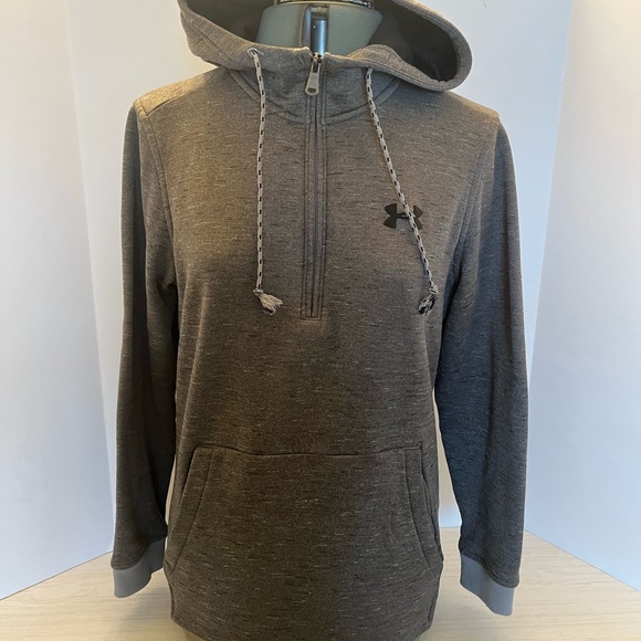 Under Armour 3/4 zip Coldgear Hoodie Gray With White And Black Specks Sz S. - Picture 1 of 9